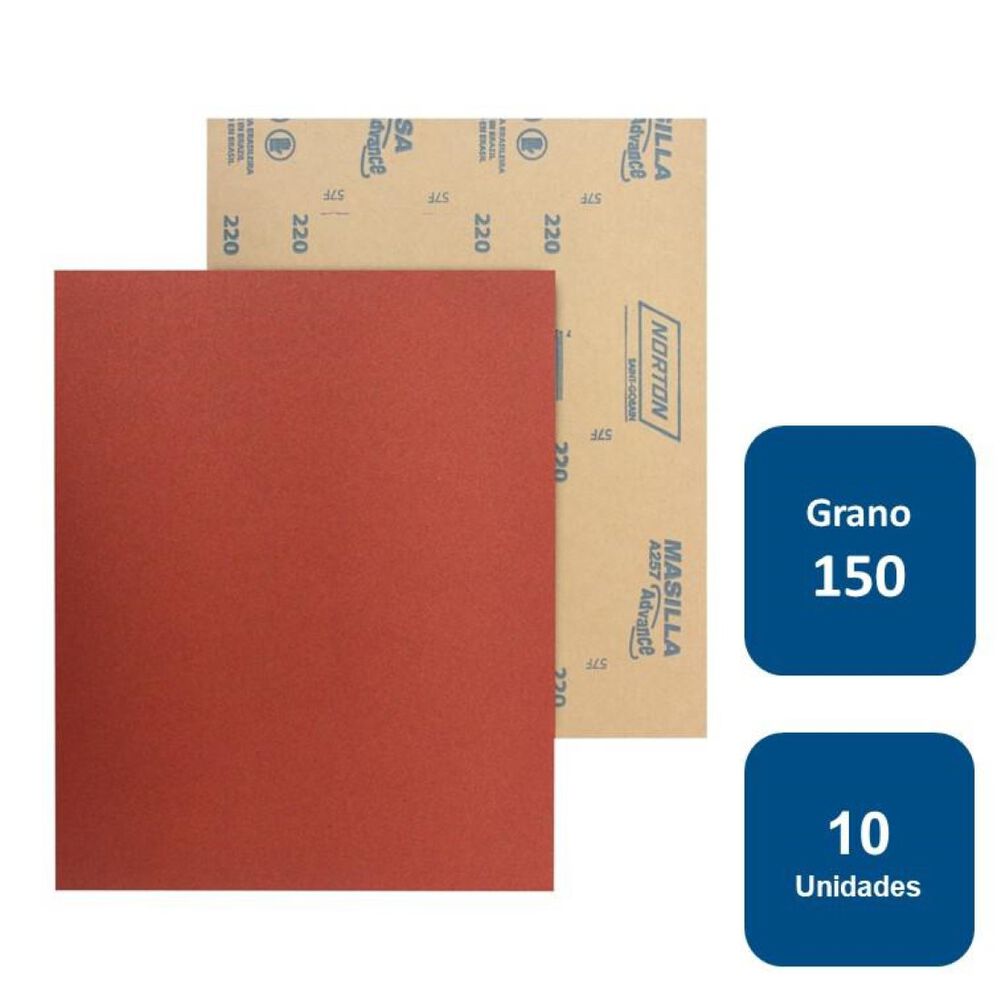 Lija Para Madera / Masilla Grano 150 10un. Norton image number 0.0